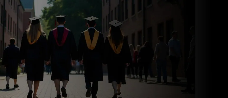 Graduates walking together in academic gowns