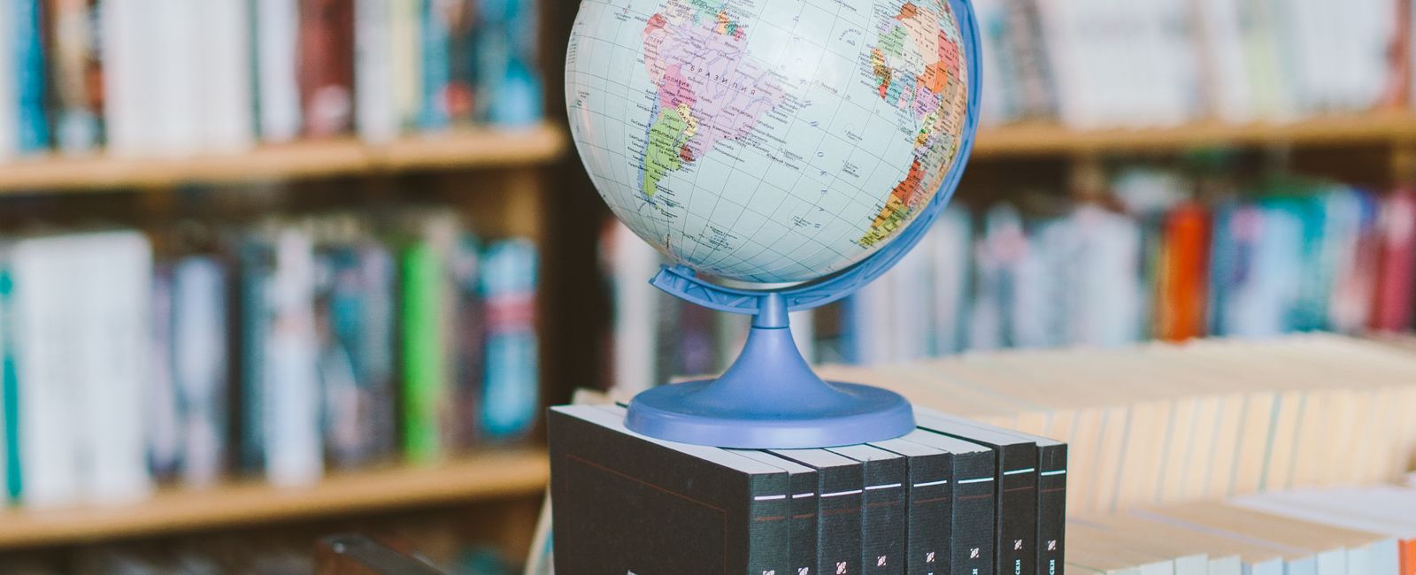 Globe and books representing society and international perspectives