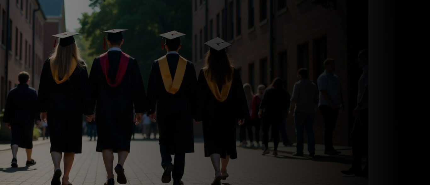 Graduates walking together in academic gowns